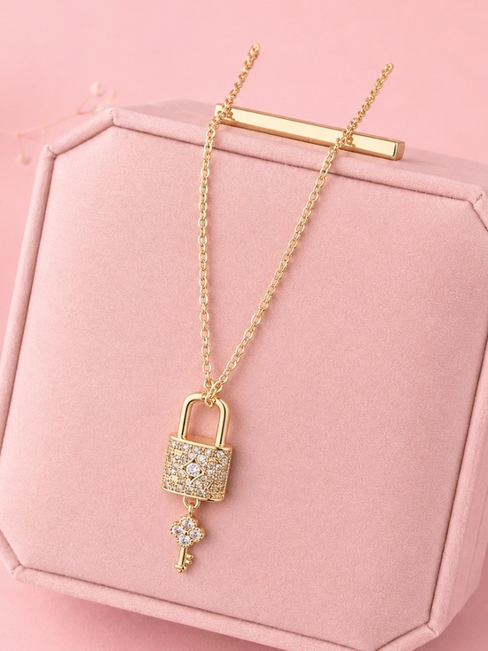 Anthropologie Jewelry - Gold Padlock Key Pendant Necklace